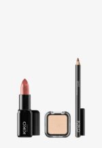 جزییات کیت کادویی ۴تکه شامل مداد چشم، رژ لب، سایه و هایلایتر کیکو میلانو مدل All You Need Make Up Set Kiko Milano