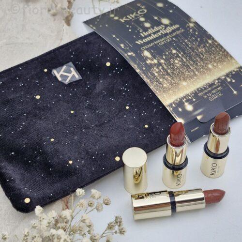 کیت سه رژ مینی و کیف آرایشی مخمل کیکو میلانو مدل هالیدی واندرلایت Holiday wonderlights creamy miniature lipstick gift set